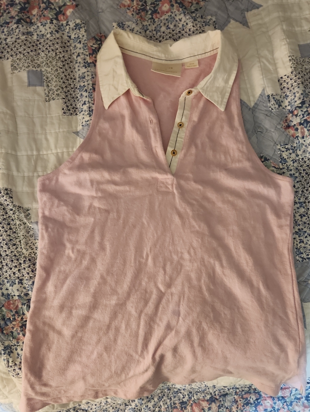 Anthropologie Pink Sleeveless Polo Tank with White Collar